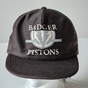 Vintage 80s‎ Badger Pistons Trucker Hat SnapBack Baseball Cap Gray Made in USA